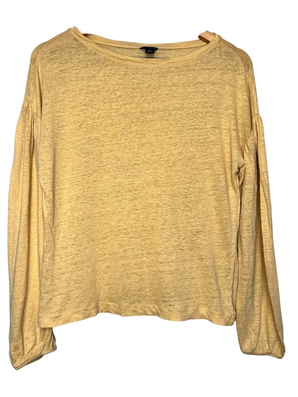 Ann Taylor 100% Linen Mustard Yellow Balloon Long Sleeve Knit Top Size S preppy
